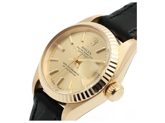 Rolex Datejust Gold Damen Lederuhr Classic Vintage Schwarz - Ansicht 10