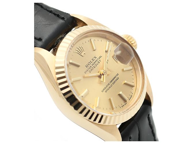 Rolex Datejust Gold Damen Lederuhr Classic Vintage Schwarz - Ansicht 11