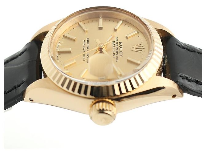 Rolex Datejust Gold Damen Lederuhr Classic Vintage Schwarz - Ansicht 12