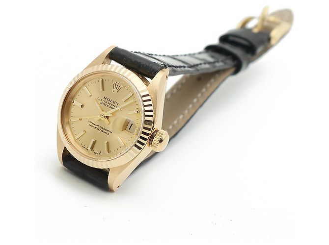 Rolex Datejust Gold Damen Lederuhr Classic Vintage Schwarz - Ansicht 14