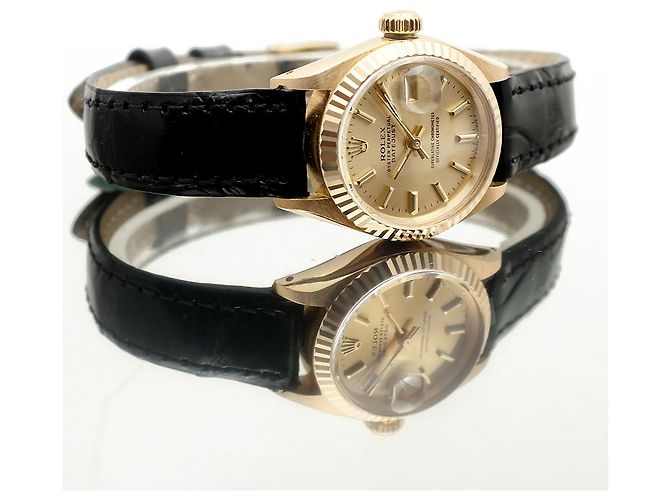 Rolex Datejust Gold Damen Lederuhr Classic Vintage Schwarz - Ansicht 16