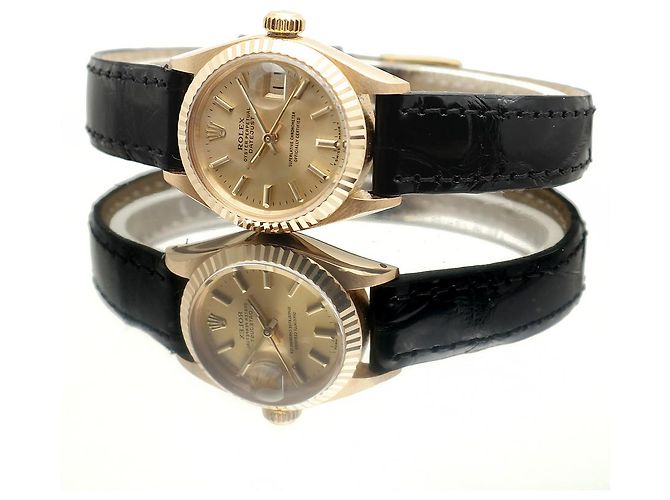 Rolex Datejust Gold Damen Lederuhr Classic Vintage Schwarz - Ansicht 17