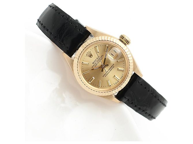 Rolex Datejust Gold Damen Lederuhr Classic Vintage Schwarz - Ansicht 18
