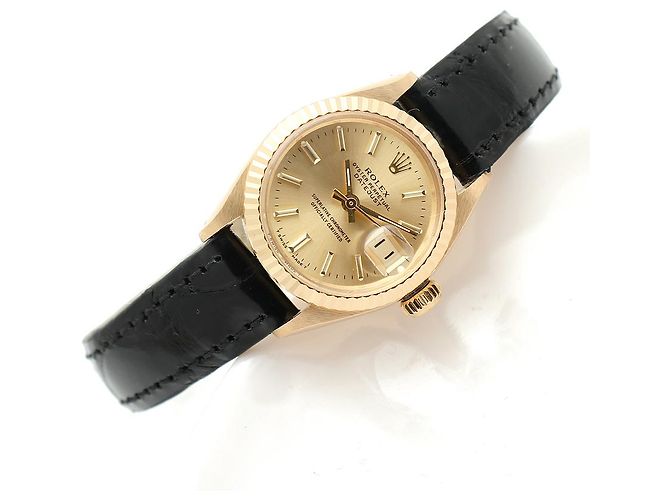 Rolex Datejust Gold Damen Lederuhr Classic Vintage Schwarz - Ansicht 19