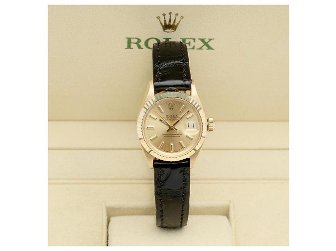 Rolex Datejust Gold Damen Lederuhr Classic Vintage Schwarz - Ansicht 2