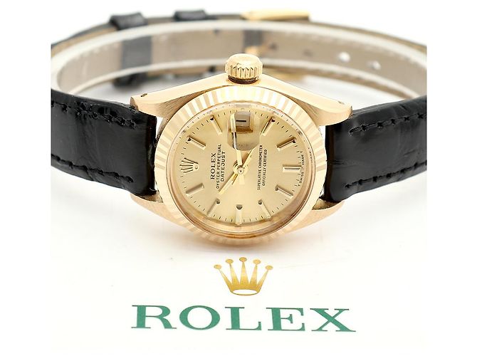 Rolex Datejust Gold Damen Lederuhr Classic Vintage Schwarz - Ansicht 20