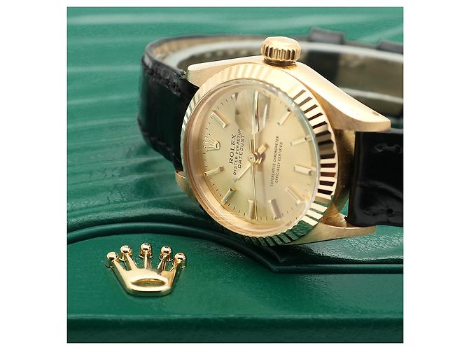 Rolex Datejust Gold Damen Lederuhr Classic Vintage Schwarz - Ansicht 22