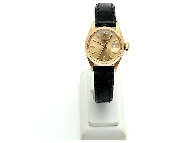 Rolex Datejust Gold Damen Lederuhr Classic Vintage Schwarz - Ansicht 3