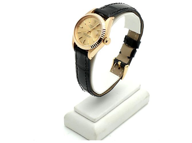 Rolex Datejust Gold Damen Lederuhr Classic Vintage Schwarz - Ansicht 4