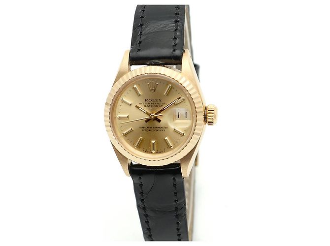 Rolex Datejust Gold Damen Lederuhr Classic Vintage Schwarz - Ansicht 8