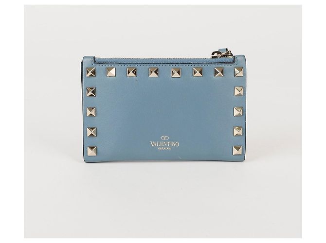 Valentino Portacarte con zip Rockstud in pelle blu - vista 2
