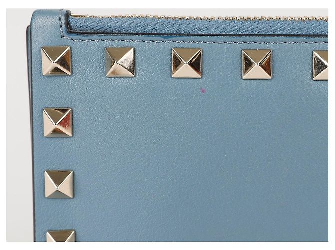 Valentino Portacarte con zip Rockstud in pelle blu - vista 3