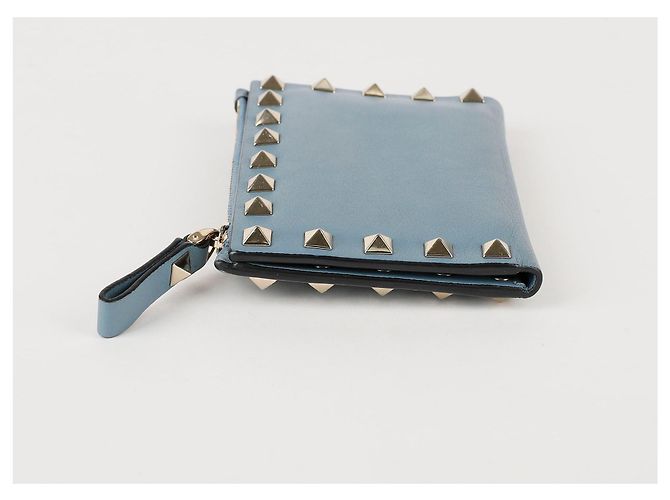 Valentino Portacarte con zip Rockstud in pelle blu - vista 4