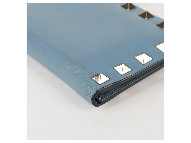 Valentino Portacarte con zip Rockstud in pelle blu - vista 6