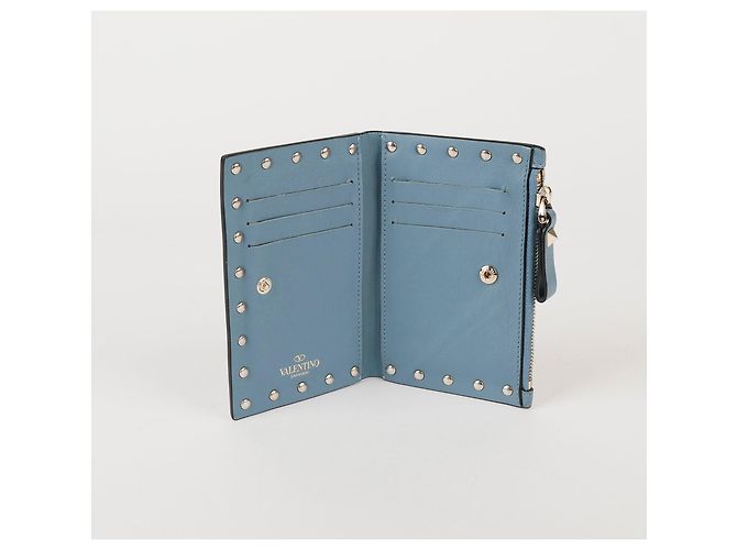 Valentino Portacarte con zip Rockstud in pelle blu - vista 7
