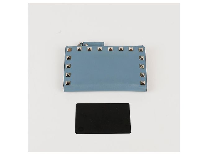 Valentino Portacarte con zip Rockstud in pelle blu - vista 8