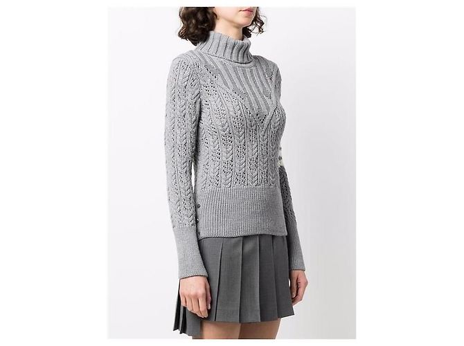 Thom Browne Malha de gola alta Irish Pointelle com braçadeiras diagonais Prata - vista 3