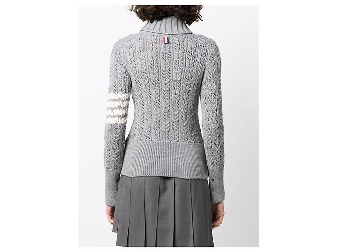 Thom Browne Malha de gola alta Irish Pointelle com braçadeiras diagonais Prata - vista 4