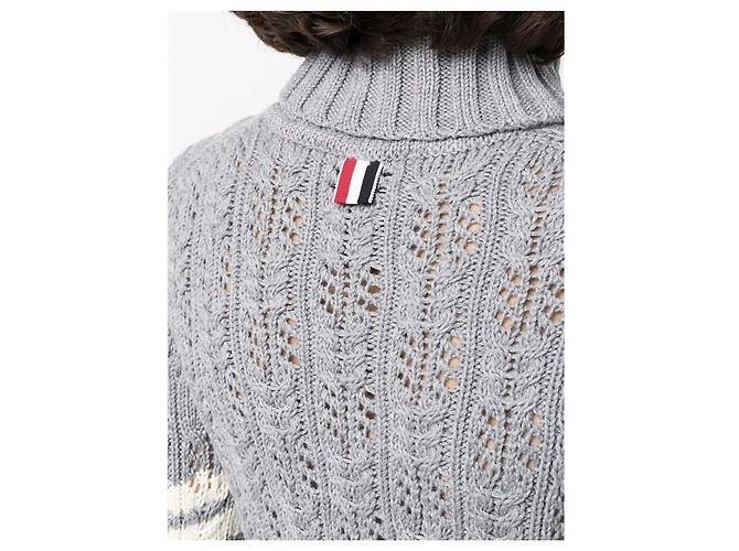 Thom Browne Malha de gola alta Irish Pointelle com braçadeiras diagonais Prata - vista 5