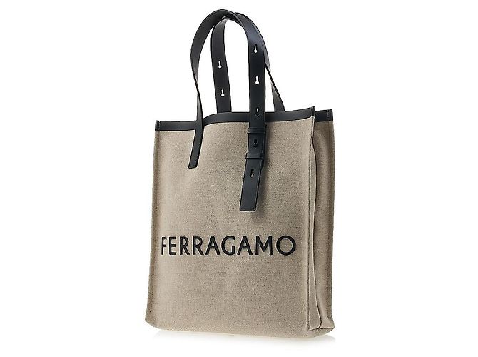 Salvatore Ferragamo Borsa Tote in tela con logo da donna NERO NATU Multicolore - vista 2