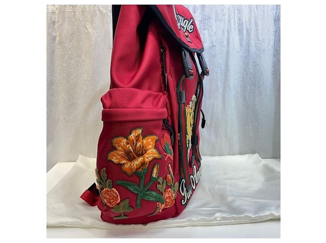 Gucci Tiger Embroidered Techno Canvas Red Backpack - view 5