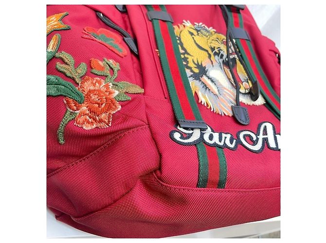 Gucci Tiger Embroidered Techno Canvas Red Backpack - view 8