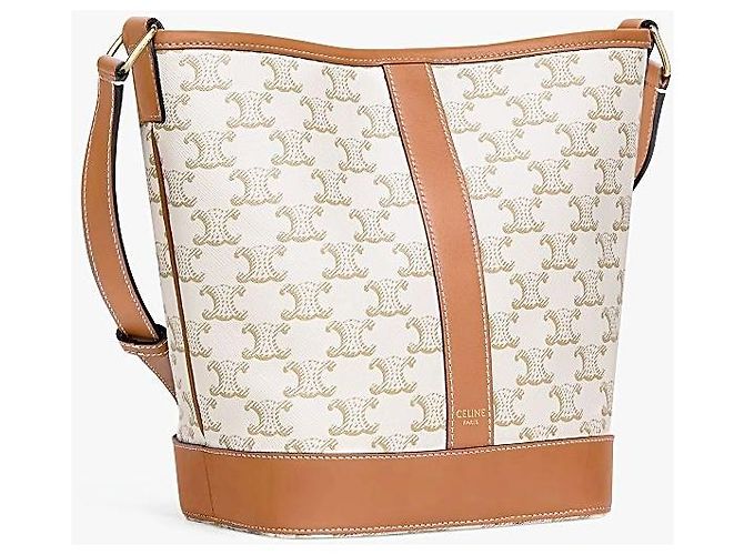 Céline Small Bucket Trionf Canvas Calfskin Arancione - vista 2