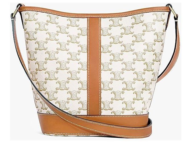 Céline Small Bucket Trionf Canvas Calfskin Arancione - vista 3