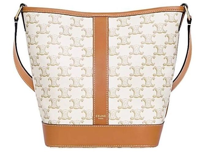 Céline Small Bucket Trionf Canvas Calfskin Arancione - vista 6