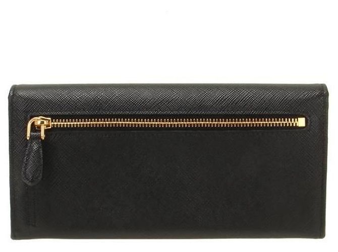 Prada Saffiano Triangle Long Wallet mit Klappe stamp: QHH Schwarz - Ansicht 3