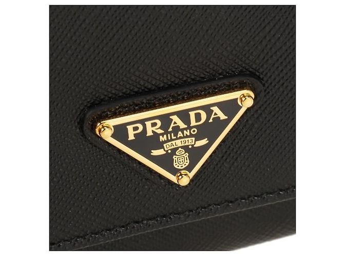 Prada Saffiano Triangle Long Wallet mit Klappe stamp: QHH Schwarz - Ansicht 5