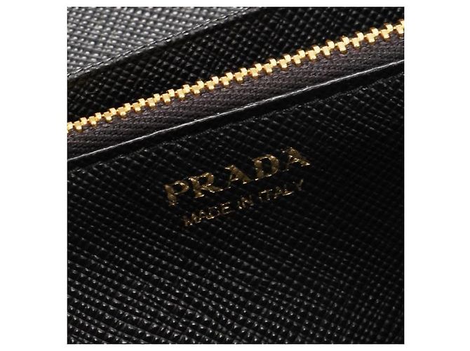 Prada Saffiano Triangle Long Wallet mit Klappe stamp: QHH Schwarz - Ansicht 7
