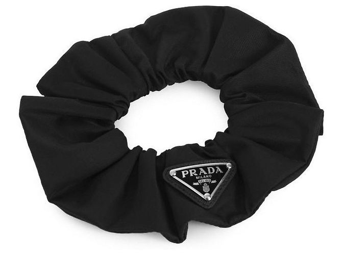 Prada Re-Nylon Gathered Scrunchie Logo Hair Band Black - view 5
