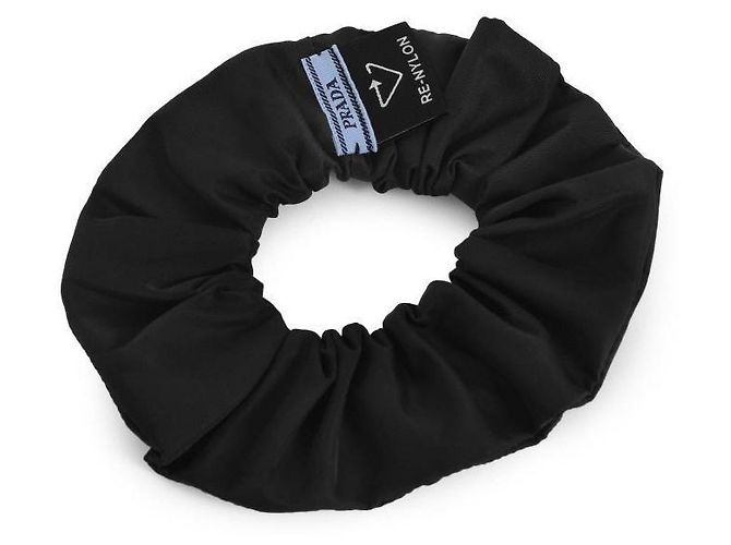 Prada Re-Nylon Gathered Scrunchie Logo Hair Band Black - view 6