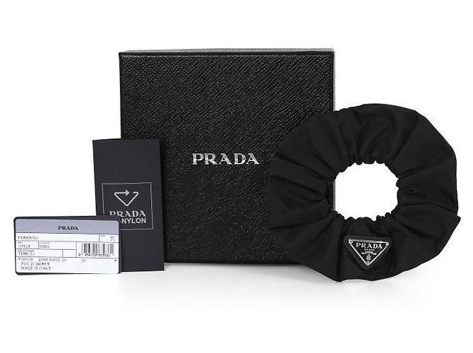 Prada Re-Nylon Gathered Scrunchie Logo Hair Band Black - view 7
