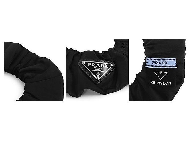 Prada Re-Nylon Gathered Scrunchie Logo Hair Band Black - view 8