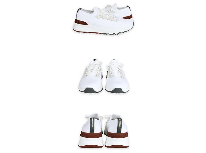Brunello Cucinelli Sneakers Runner in maglia con inserti in pelle da uomo (White) Bianco - vista 3
