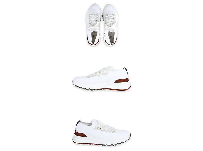 Brunello Cucinelli Sneakers Runner in maglia con inserti in pelle da uomo (White) Bianco - vista 4