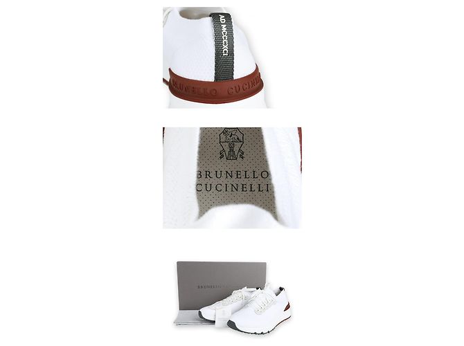 Brunello Cucinelli Sneakers Runner in maglia con inserti in pelle da uomo (White) Bianco - vista 6