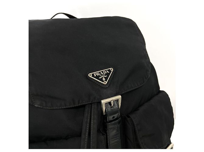 Prada Triangle Logo Nylon Backpack Medium Black - view 5