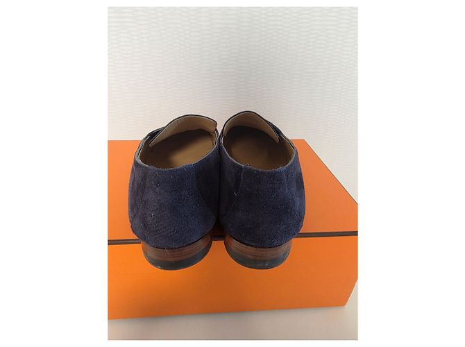 Mocassini Hermès in camoscio blu navy da uomo - vista 4
