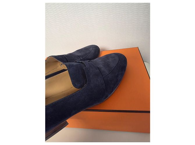 Mocassini Hermès in camoscio blu navy da uomo - vista 5