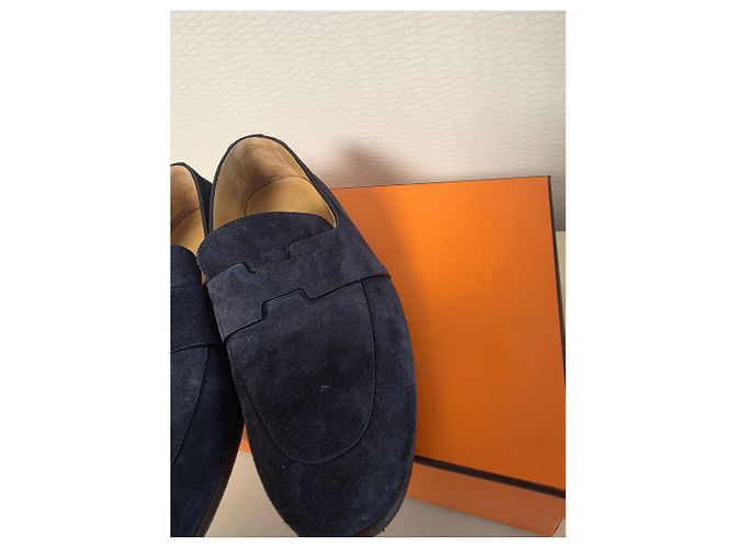 Mocassini Hermès in camoscio blu navy da uomo - vista 6