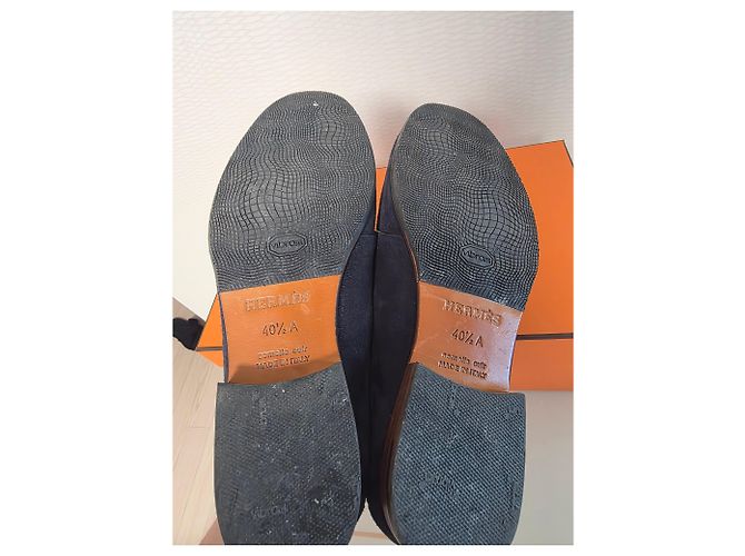 Mocassini Hermès in camoscio blu navy da uomo - vista 7
