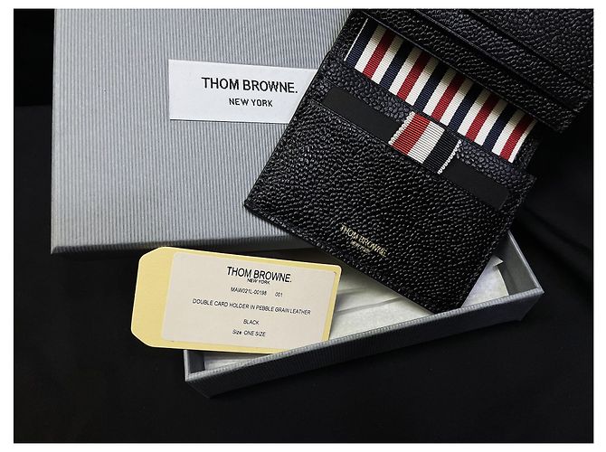 Thom Browne Tarjetero doble de piel granulada negra Multicolor - vista 3