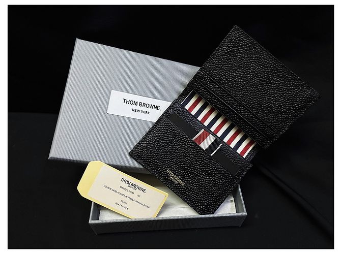 Thom Browne Tarjetero doble de piel granulada negra Multicolor - vista 4