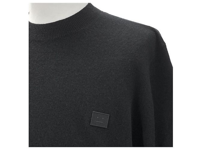 Acne Face Logo Patch Wool Knit Nero - vista 3