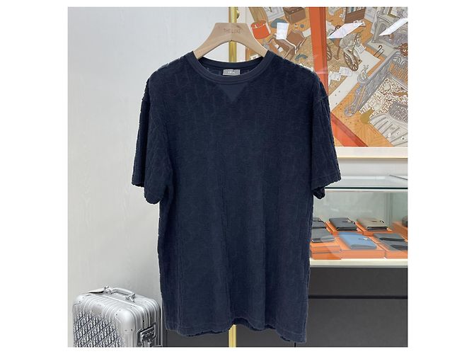 Dior T-shirt en jacquard de tissu éponge Oblique Navy Bleu - vue 2