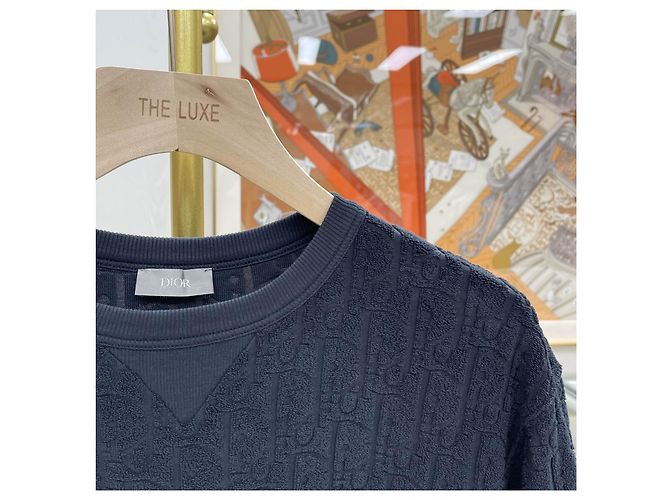 Dior T-shirt en jacquard de tissu éponge Oblique Navy Bleu - vue 3