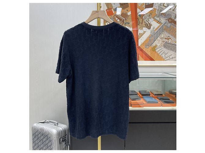Dior T-shirt en jacquard de tissu éponge Oblique Navy Bleu - vue 5